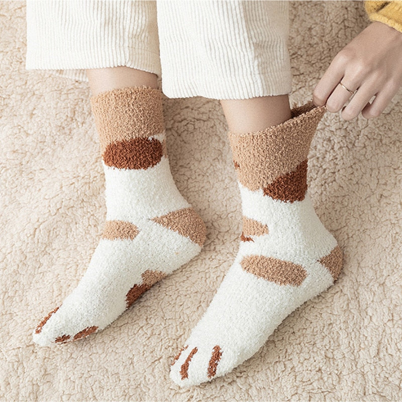 cat paw patterned cozy socks