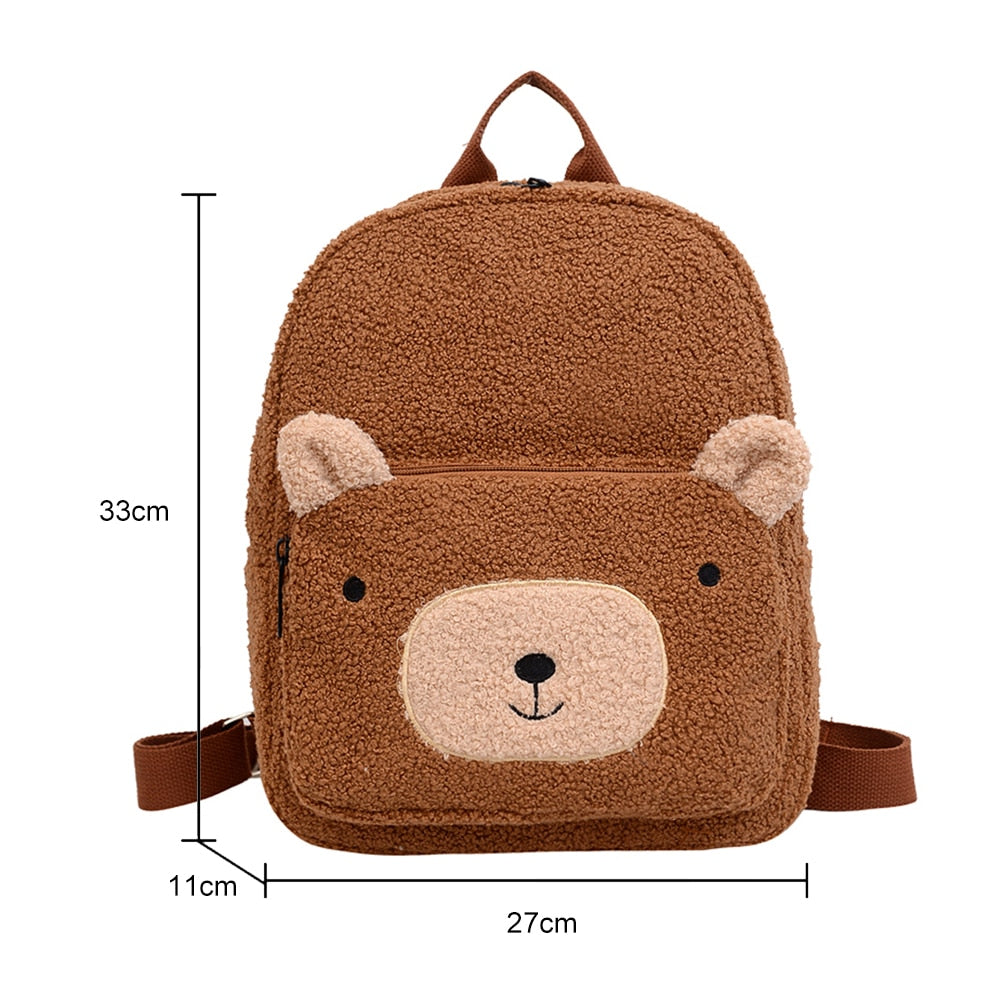 Portable Children Travel Shopping Rucksacks Casual Autumn Winter Lamb Fleece Women&#39;s Bagpack Cute Bear Shaped Shoulder Backpack