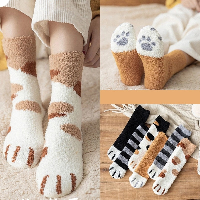 cat paw patterned cozy socks